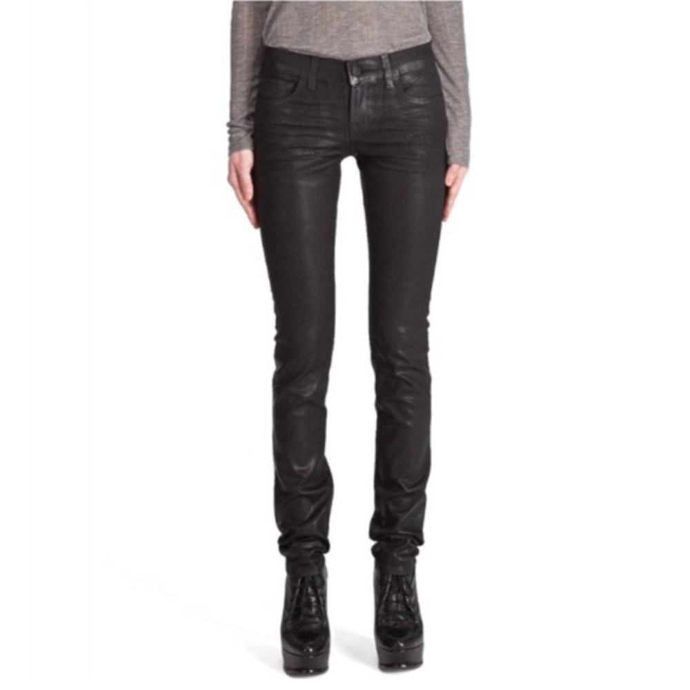 NEW!! J BRAND Pencil Leg “Venom” Jeans! Black coated Denim ‘Leather Look’- Sz 24